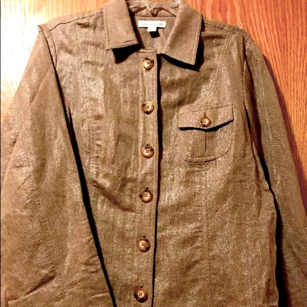 NWT Coldwater Creek 16 linen blend beige metallic shimmer jacket button new NEW